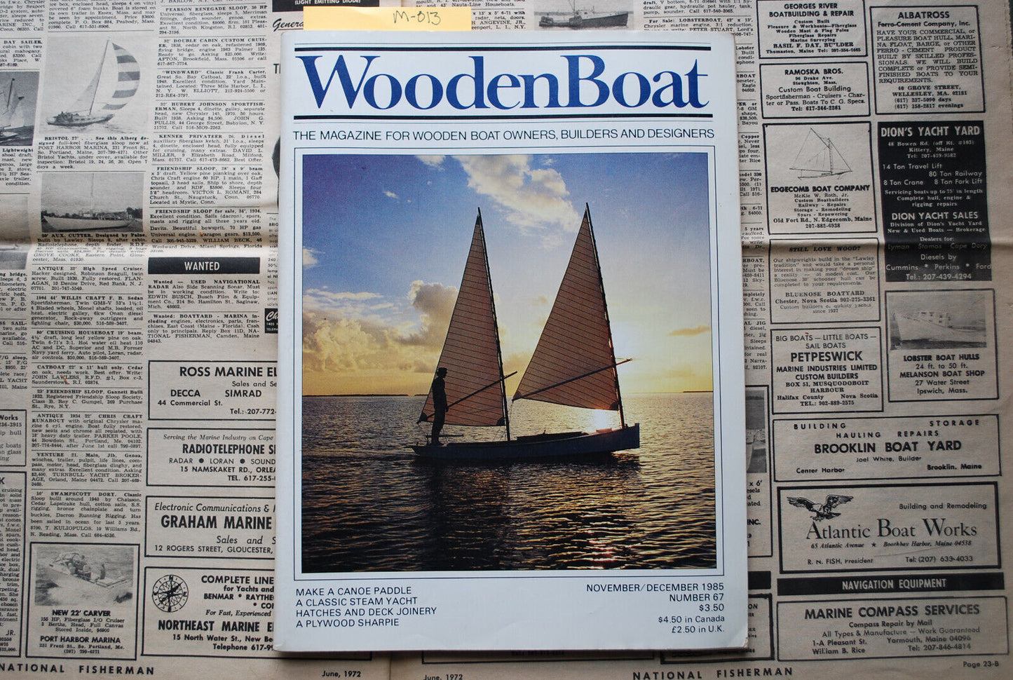 WoodenBoat Magazine "Make a Canoe Paddle" Nov / Dec 1985 No. 67 - M-013