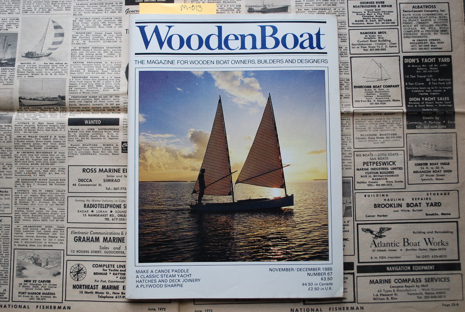 WoodenBoat Magazine "Make a Canoe Paddle" Nov / Dec 1985 No. 67 - M-013