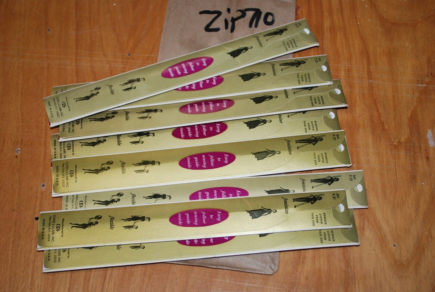 N.O.S. J&P Coats 9" Metal Zipper 48-A London Tan - (Lot of 8 packs) - zip710