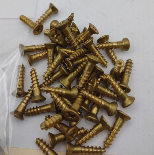 #6 x 5/8" Solid Brass Phillips FH Wood Screws (100) Box Pack- NOS - A012