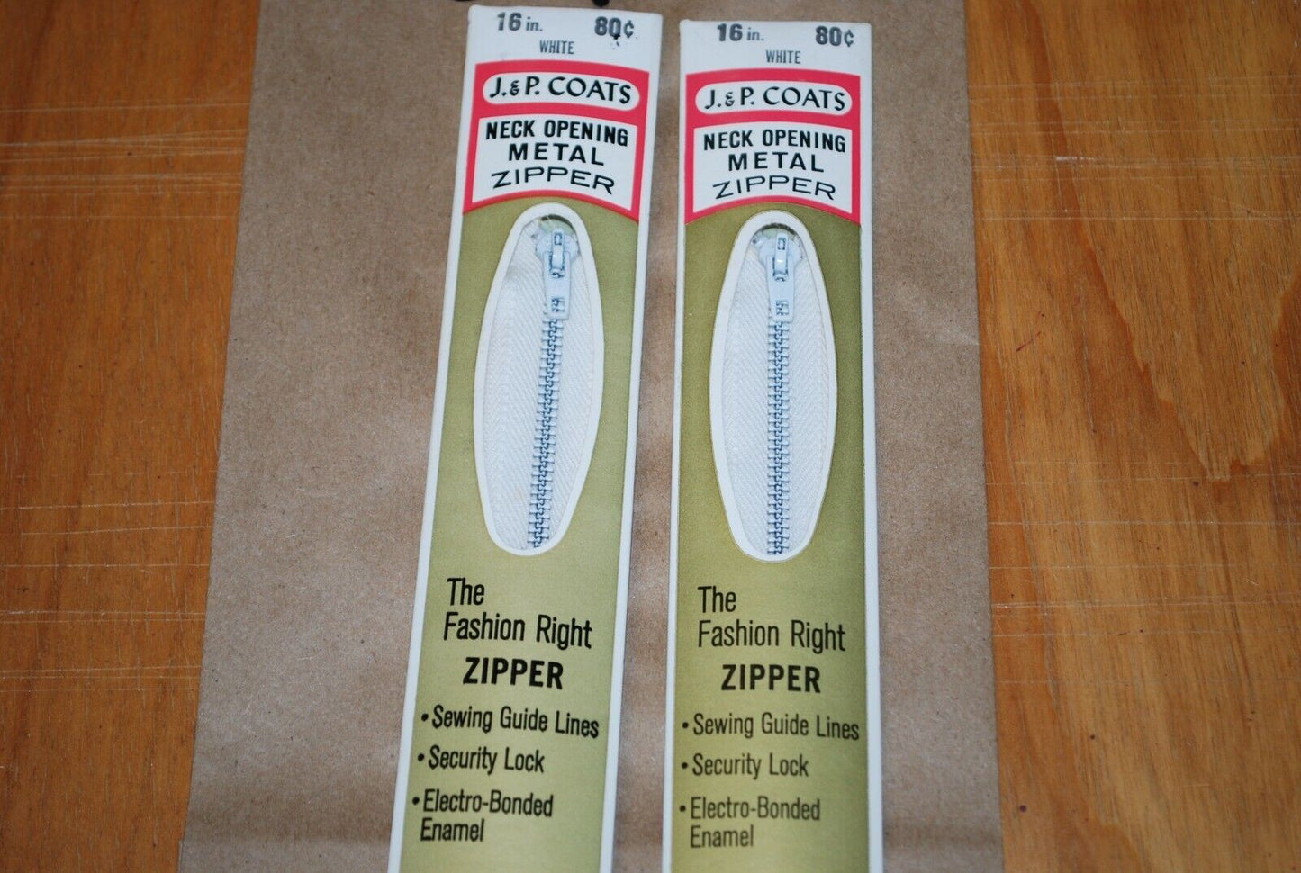 N.O.S. J&P Coats 16" Metal Zipper White - (Lot of 2 packs) - zip731