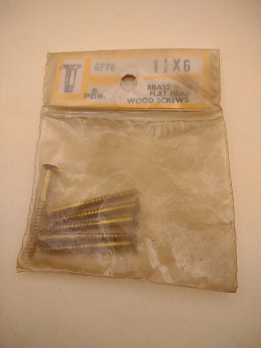 #6 x 1-1/2" Slotted Flat Head Reed & Prince BRASS Wood Screws (6pcs) Lot RP066