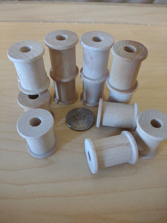 1-1/8" x 7/8" x 9/32" Unfinished Wooden Mini Spools (12pc) Lot Packs Lot #S05