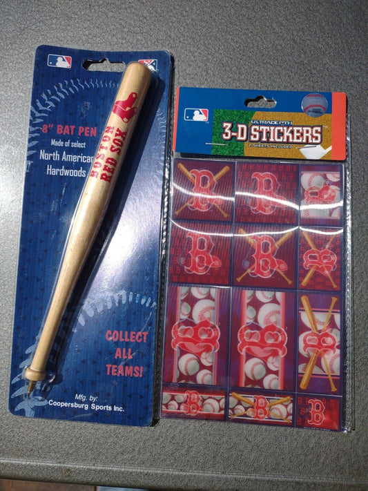 8" Coopersburg Boston Red Sox Wooden Bat Pen & 3-D Stickers Lot