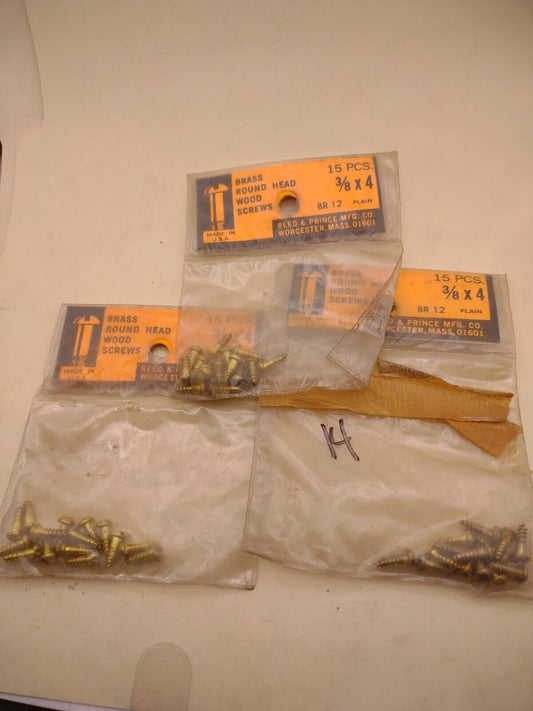 #4 x 3/8" Slotted Round Head Reed & Prince BRASS Wood Screws (44pcs) Lot RP109