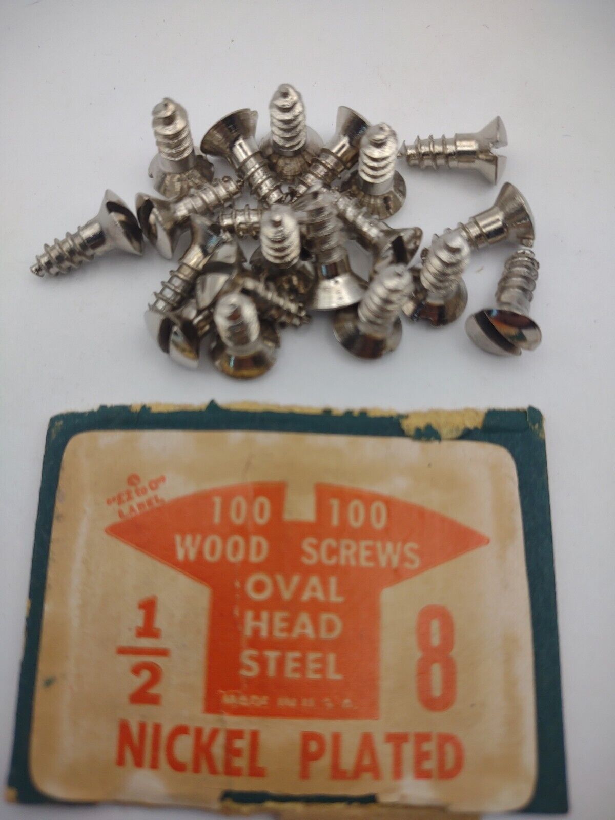 #8 x 1/2" Nickel Plated Oval Head Slotted Steel Wood Screws (20) Packs #csp05