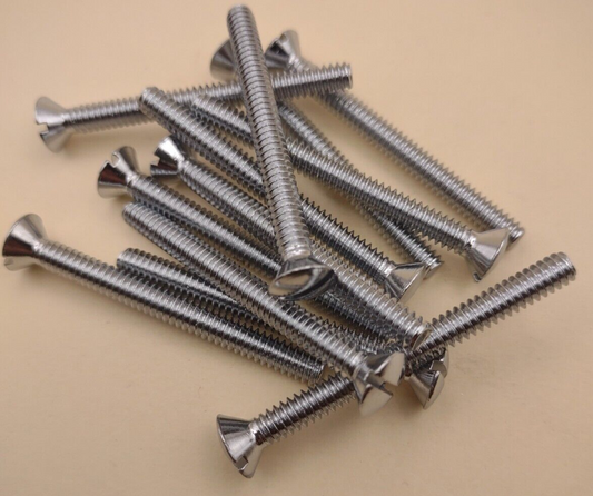 10-24 x 2" Oval Head Slotted Chrome Brass Machine Screws (12 pack) NOS CBMS35