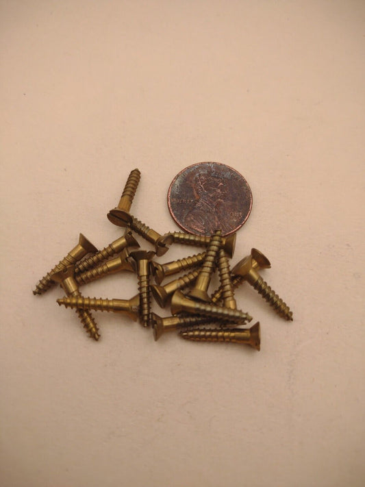 #4 x 5/8" NOS Flat Head Slotted Brass Wood Screws Pack of (15) BOX0234P