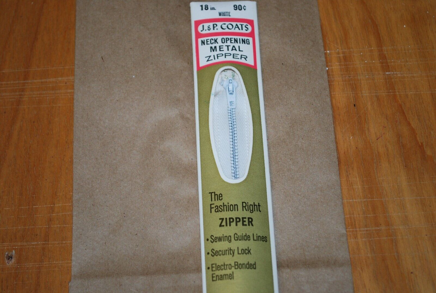 N.O.S. J&P Coats 18" Metal Zipper White - (Lot of 1 packs) - zip735