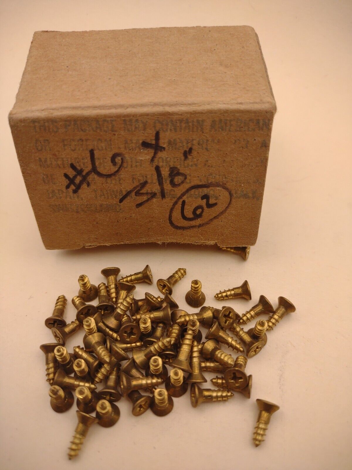 #6 x 3/8" NOS Flat Head Phillips BRASS Wood Screws Lot of (62pcs) BOX0222