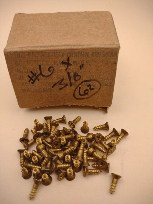 #6 x 3/8" NOS Flat Head Phillips BRASS Wood Screws Lot of (62pcs) BOX0222