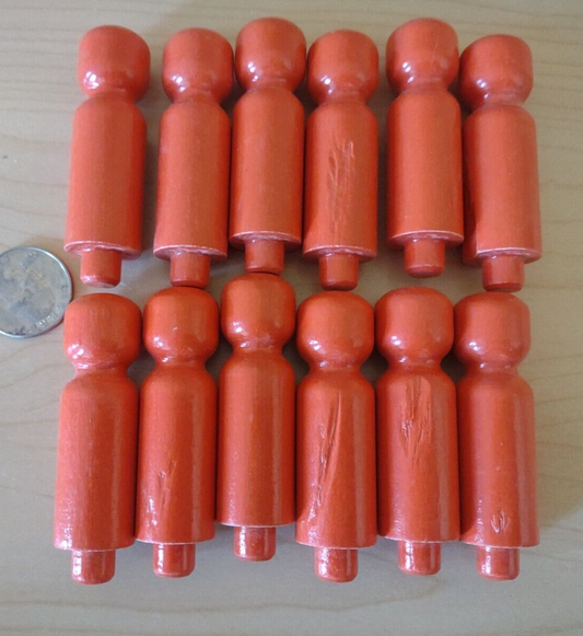 2-1/4" ORANGE Wooden Toy Doll People or Coat Peg 12pc Packs Lot #TP05