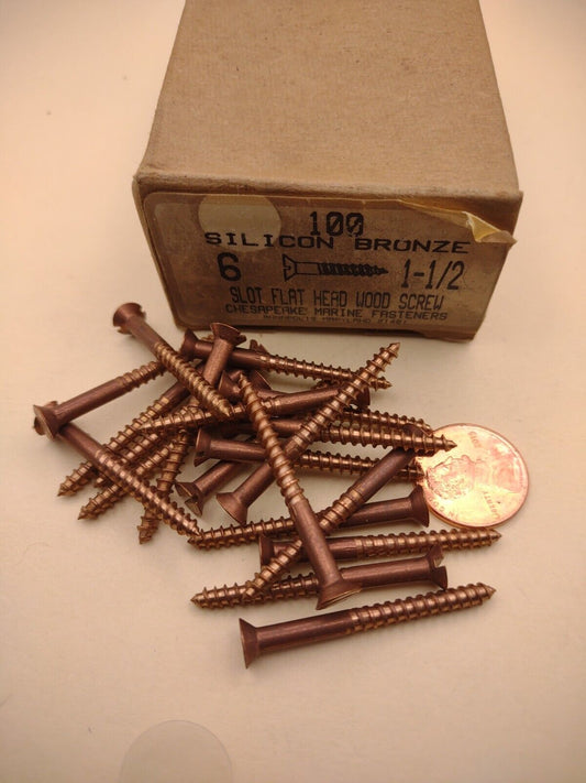 #6 x 1-1/2" Silicon Bronze Flat Head Slotted Marine Wood Screws (20) pack SBWS23