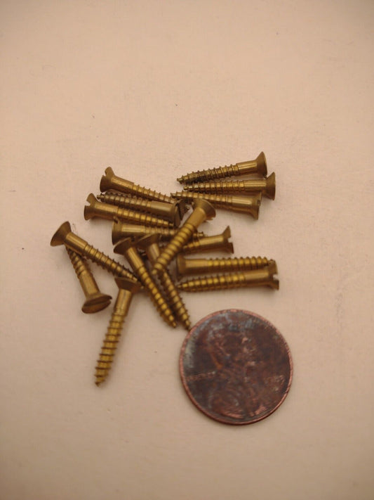 #4 x 3/4" NOS Flat Head Slotted Brass Wood Screws Pack of (15) BOX0235P