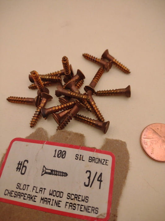 #6 x 3/4" Silicon Bronze Flat Head Slotted Marine Wood Screws (20) pack SBWS03