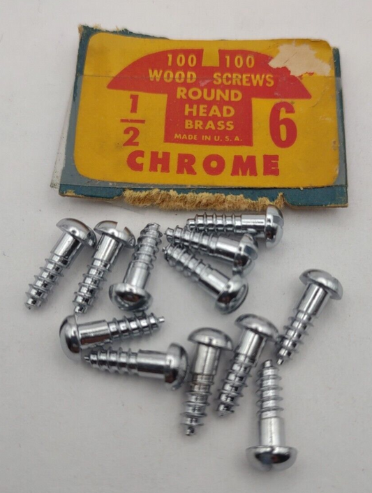 #6 x 1/2" Chrome Brass Round Head Slotted Marine Wood Screws (12) pack CBWS54