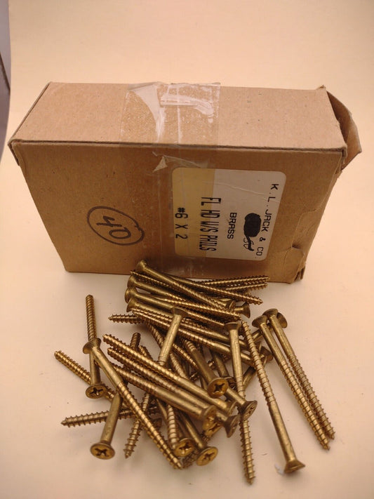 #6 x 2" NOS Flat Head Phillips BRASS Wood Screws Lot of (40pcs) BOX0226