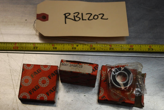 FAG 6001 2RSR C3 Ball Bearings - Lot of Qty (3) NOS - RBL202