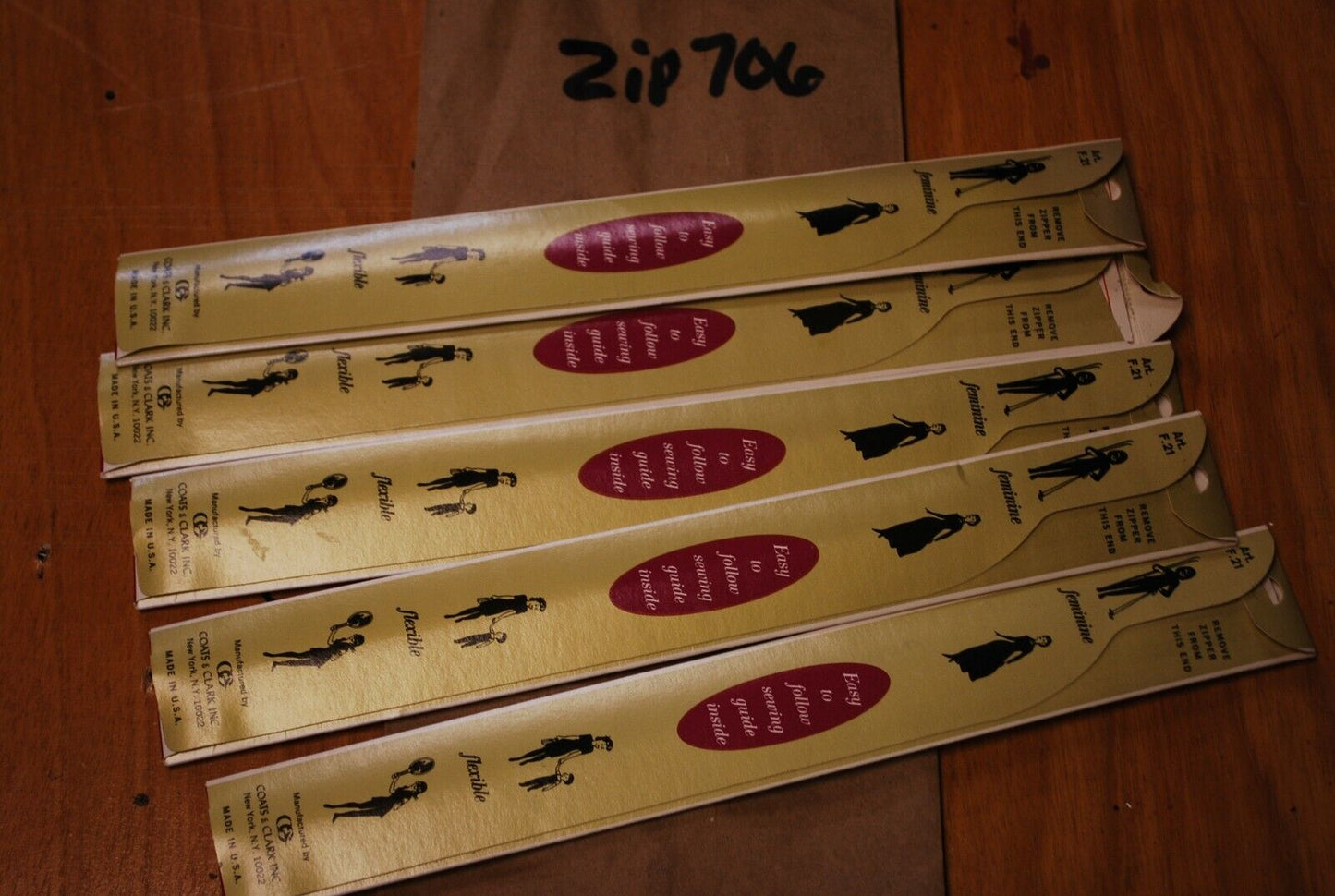 N.O.S. J&P Coats 9" Metal Zipper 5 Copenhagen - (Lot of 5 packs) - zip706