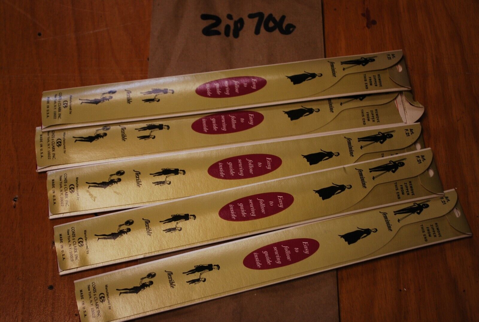 N.O.S. J&P Coats 9" Metal Zipper 5 Copenhagen - (Lot of 5 packs) - zip706