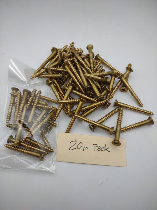 #8 x 1-1/2" Solid Brass Phillips FH Wood Screws (20) Pack- NOS - A006p