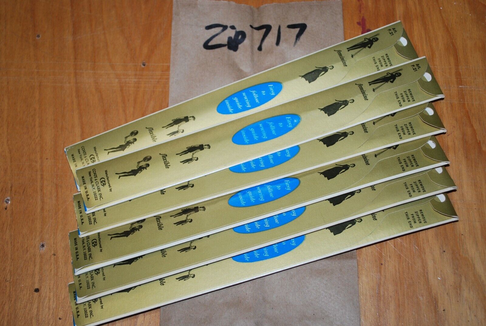 N.O.S. J&P Coats 12" Metal Zipper 5 Copenhagen - (Lot of 6 packs) - zip717