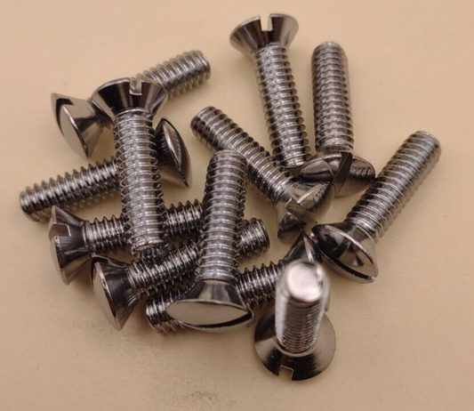 1/4"-20 x 1" Oval Head Slotted Chrome Brass Machine Screws (12 pack) NOS CBMS48