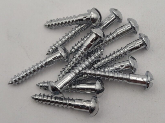 #8 x 1" Chrome Brass Round Head Slotted Marine Wood Screws (12) pack CBWS60