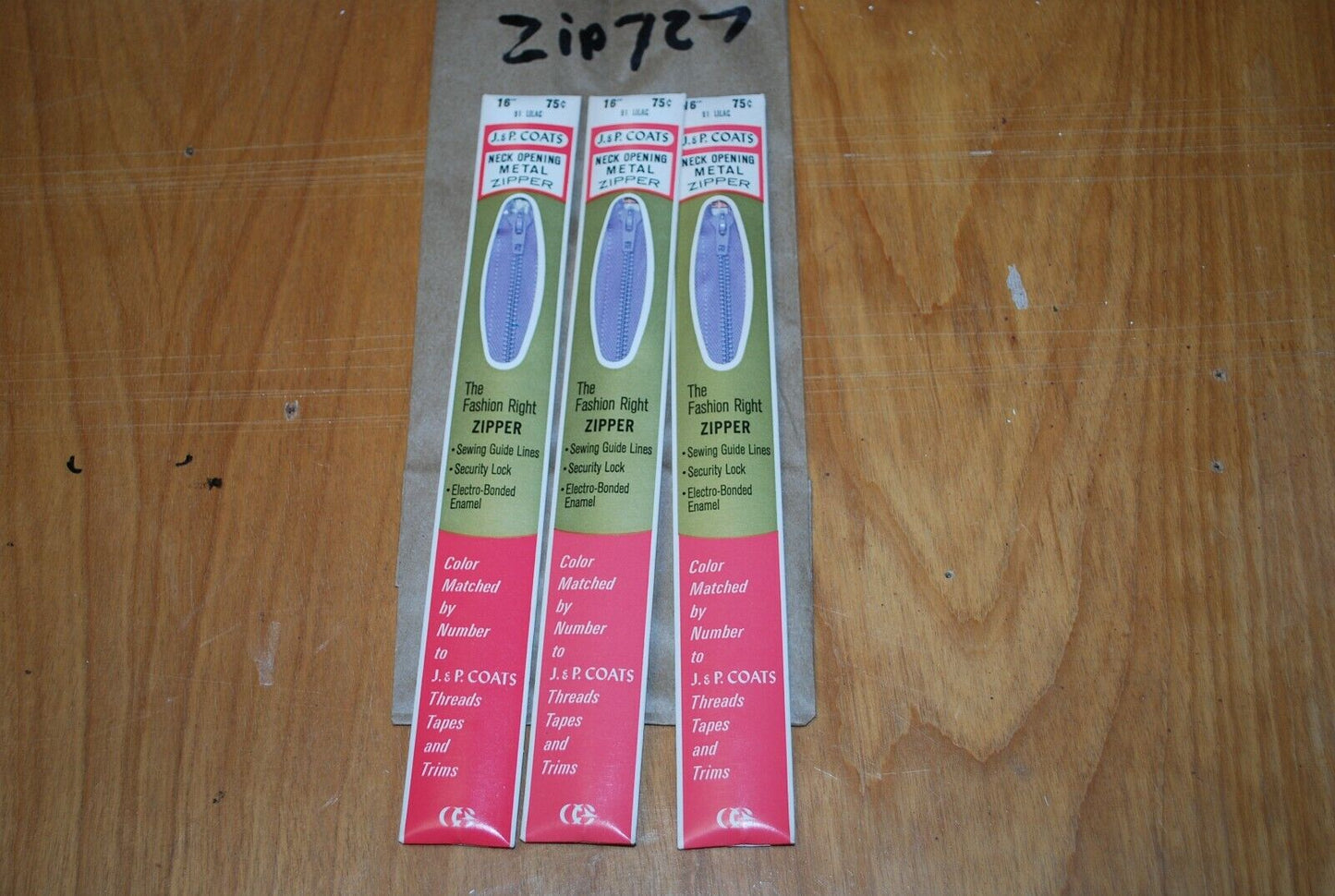 N.O.S. J&P Coats 16" Metal Zipper 91 Lilac - (Lot of 3 packs) - zip727