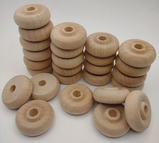 1" x 3/8" x 7/32" Unfinished Wooden Toy Wheel 24pc Packs Lot #TW02