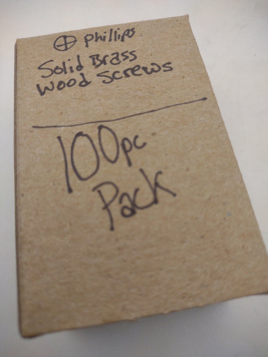#6 x 1/2" Solid Brass Phillips FH Wood Screws (100) Box Pack- NOS - A011