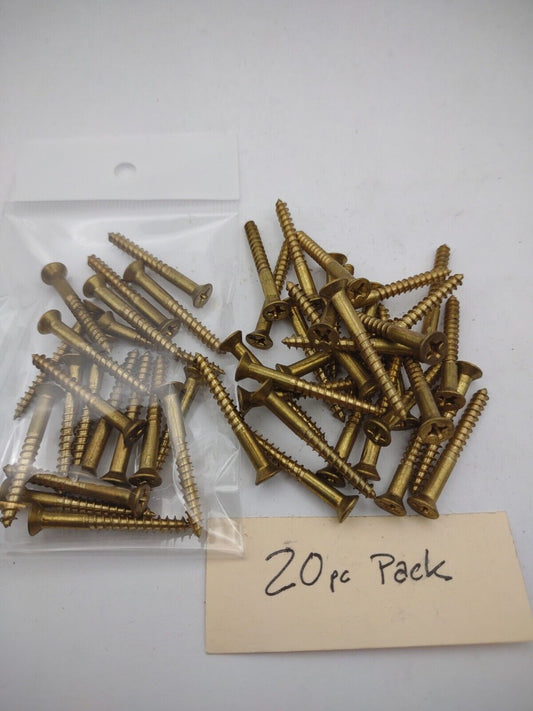 #6 x 1-1/4" Solid Brass Phillips FH Wood Screws (20) Pack- NOS - A016p