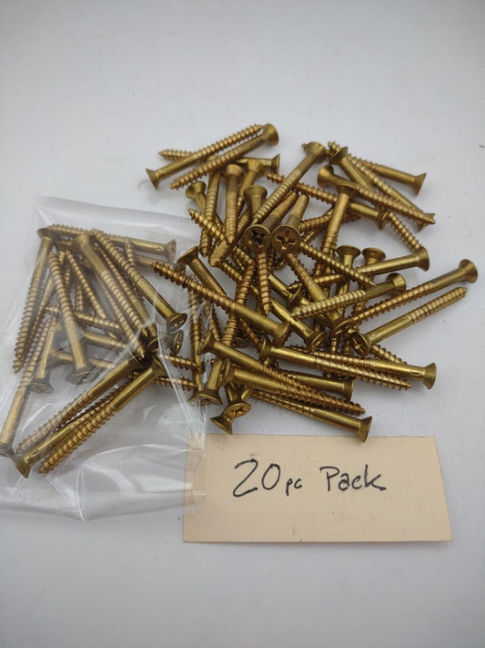 #6 x 1-1/2" Solid Brass Phillips FH Wood Screws (20) Pack- NOS - A017p