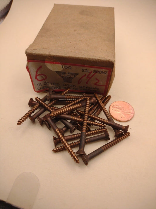 #6 x 1-1/2" Silicon Bronze Flat Head Slotted Marine Wood Screws (20) pack SBWS22