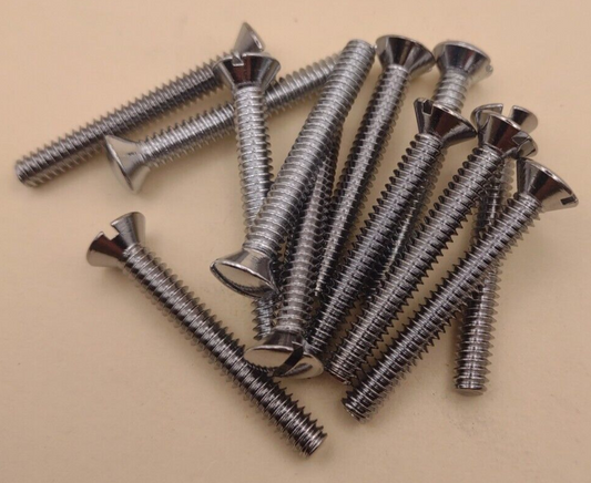 10-24 x 1-1/2" Oval Head Slotted Chrome Brass Machine Screws (12 pack NOS CBMS33