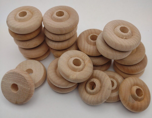 1" x 1/4" x 1/4" Unfinished Wooden Mini Toy Wheel 24pc Packs Lot #TW10