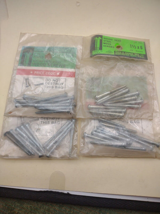 #6 x 1-1/2" Slotted Round Head Reed & Prince Wood Screws (40pcs) NOS Lot RP086