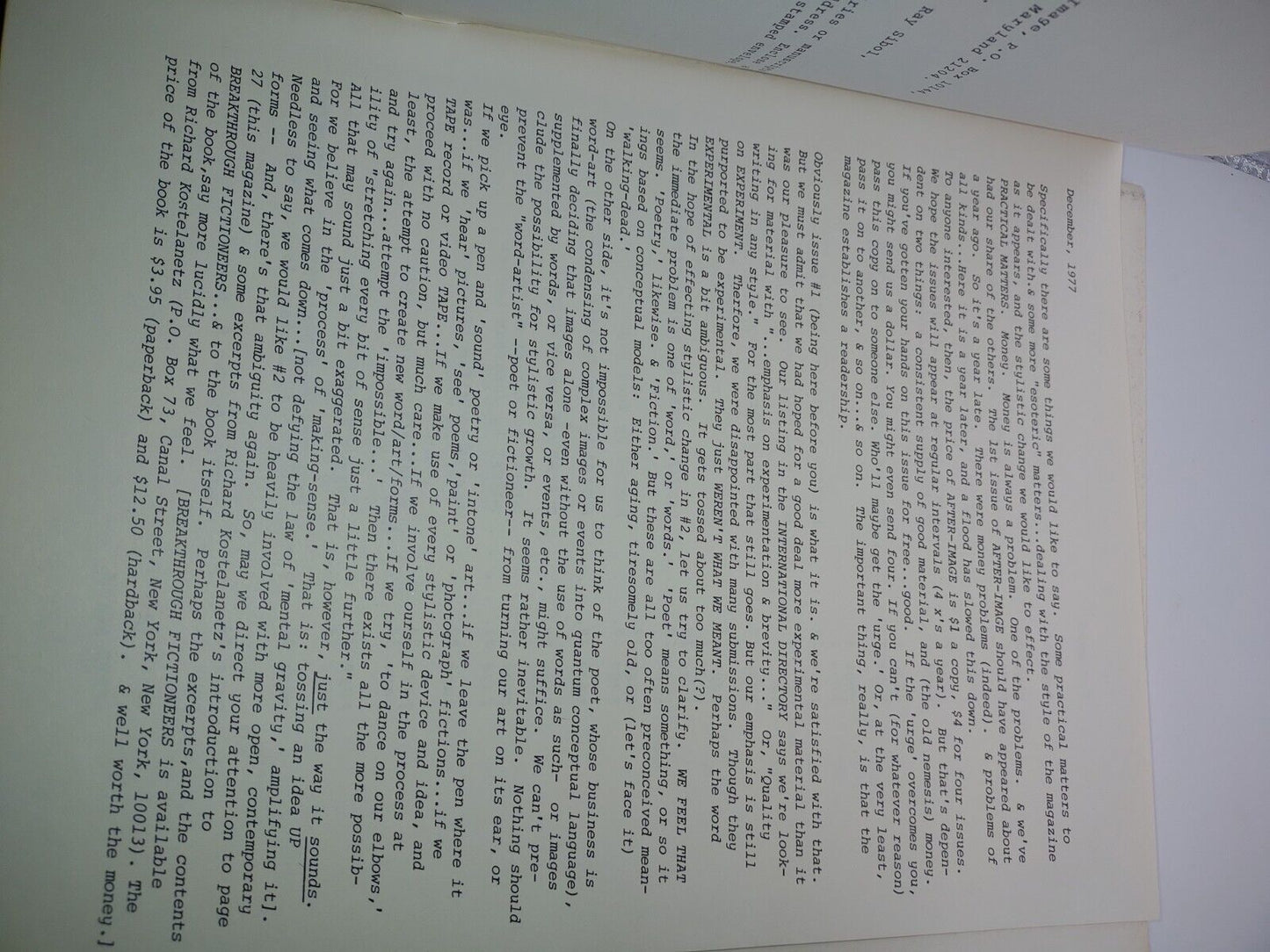 After-Image Magazine Art Magazine Issue No 1 one 1978