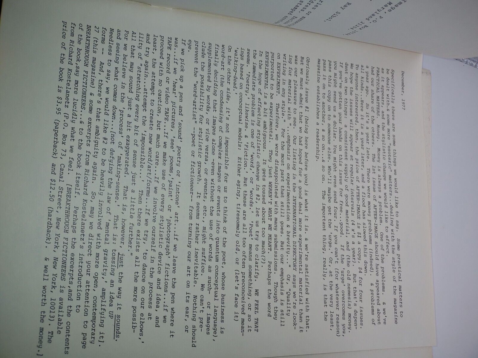 After-Image Magazine Art Magazine Issue No 1 one 1978