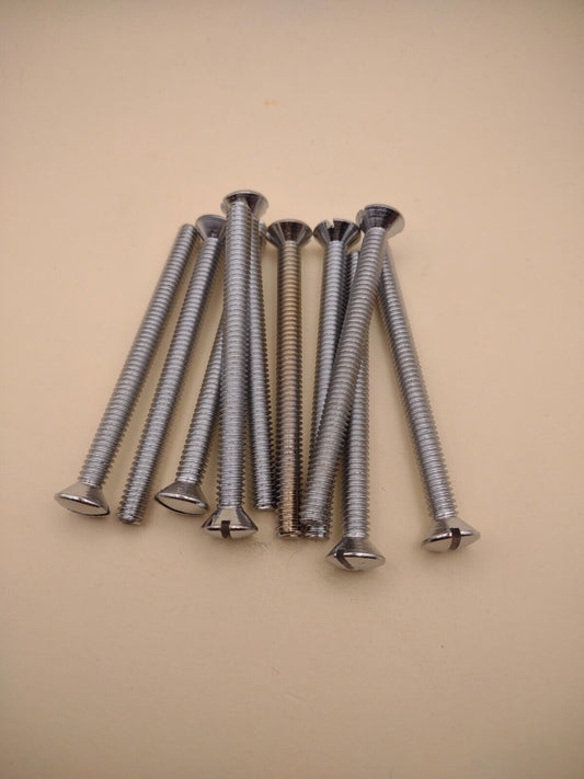 1/4"-20 x 3" Oval Head Slotted Chrome Brass Machine Screws (10 pack) NOS CBMS54