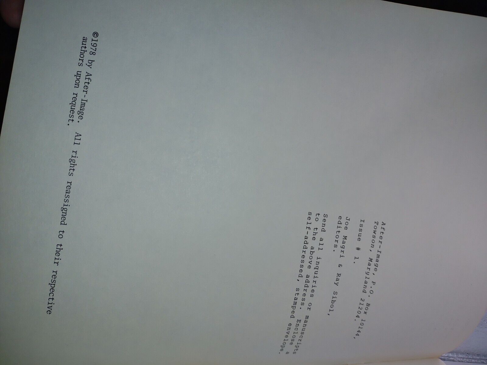 After-Image Magazine Art Magazine Issue No 1 one 1978