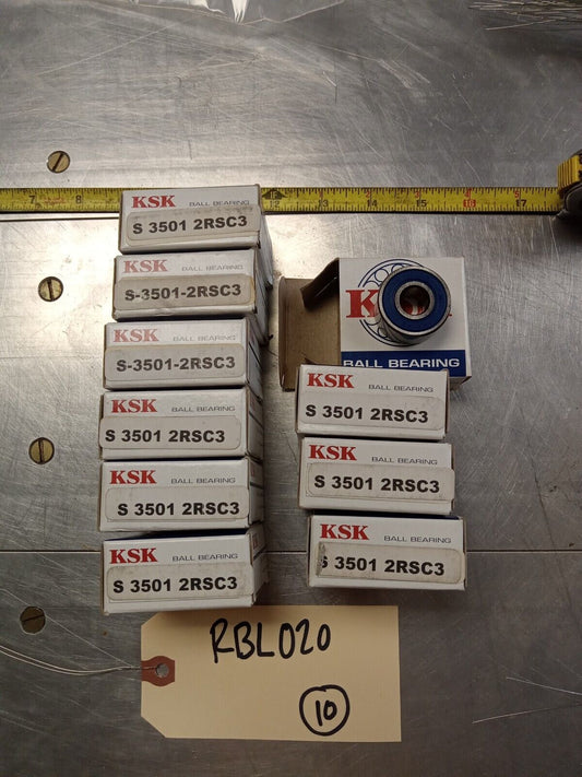 KSK S 3501 2RSC3 Ball Bearings - Lot of Qty (10) NOS - RBL020
