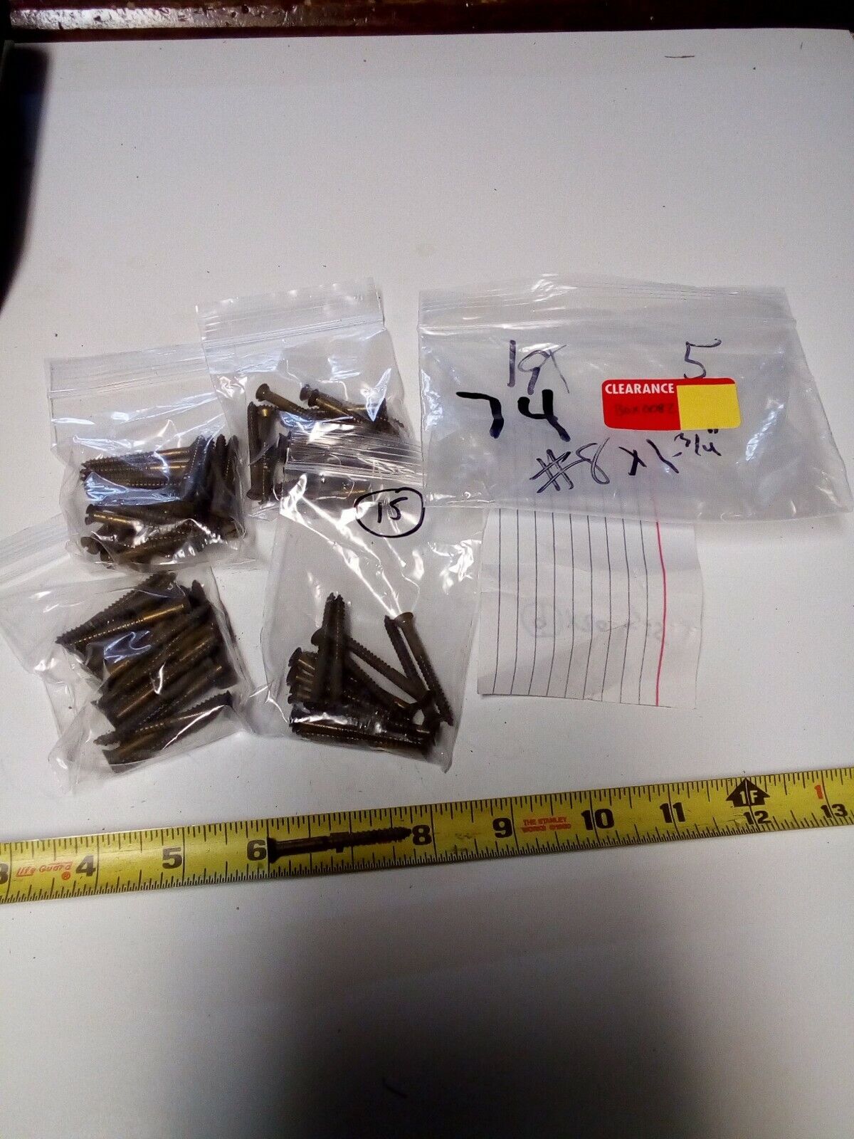 Lot of (74) #8 x 1-3/4" Flat Head Slotted Brass Wood Screws NOS -BOX0082
