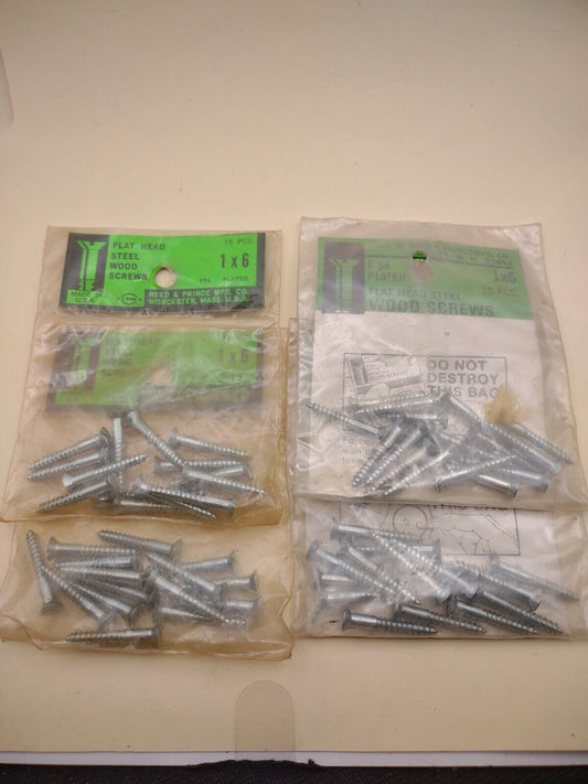 #6 x 1" Slotted Flat Head Reed & Prince Wood Screws (60pcs) NOS Lot RP015