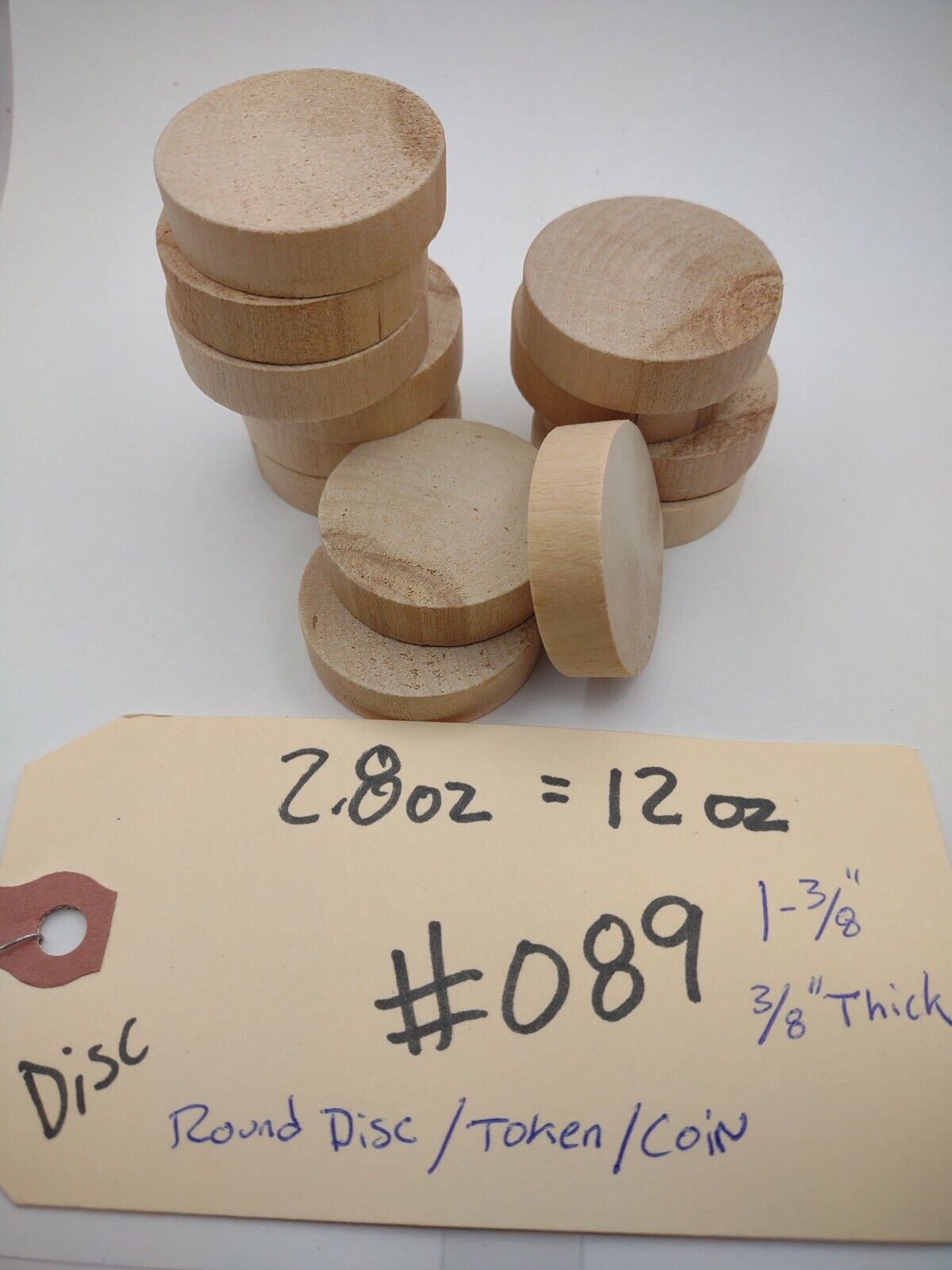 1-3/8" x 3/8"Unfinished Wooden Disc / Medallion / Token Lot of (12) #D03
