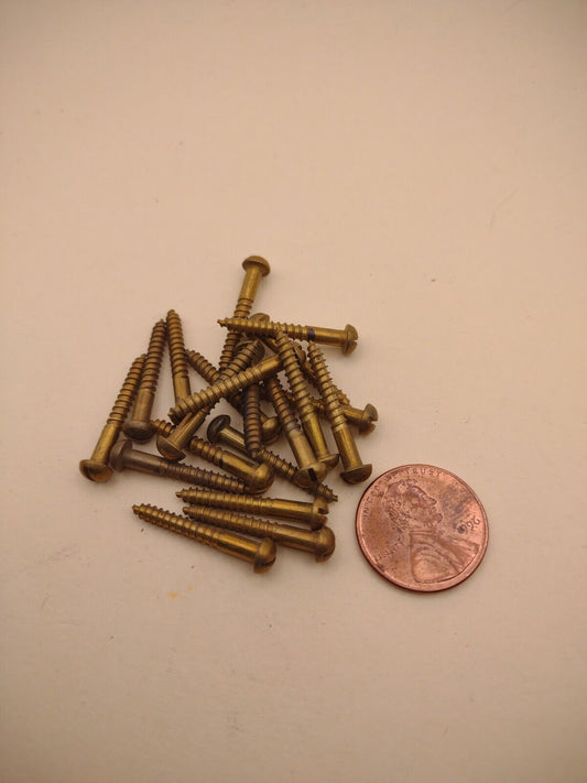 #4 x 7/8" NOS Round Head Slotted BRASS Wood Screws Pack of (20) BOX0284P