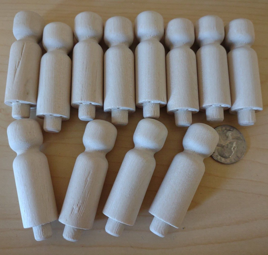 2-1/4" Unfinished Wooden Toy Doll People w/ Peg Tenon 12pc Packs Lot #TP01