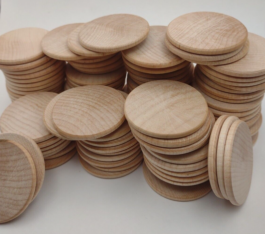 1.5" Unfinished Wooden Disc / Coin / Medallion / Token / Poker Chip Lot of (100)